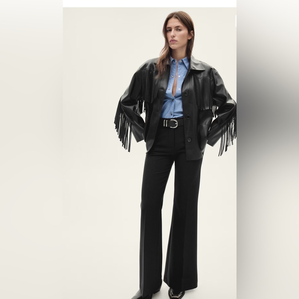 Mango faux leather fringe  over shirt